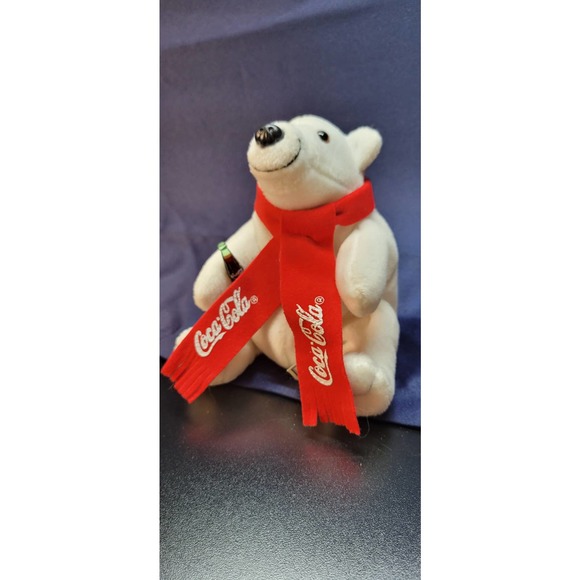 Vintage Coca Cola Polar Bear Plush 1998 Red Scarf and Coke Bottle 6" Bean Bag - Picture 5 of 12